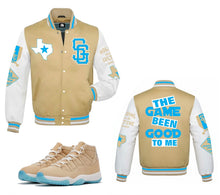 Load image into Gallery viewer, The Game Been Good Varsity Jacket to match Retro Jordan 11 H-Town