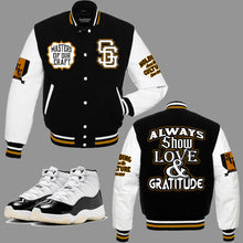 Load image into Gallery viewer, Always Show Love and Gratitude Varsity Jacket to match Retro Jordan 11 Gratitude sneakers