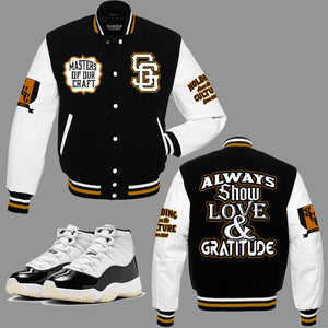 Always Show Love and Gratitude Youth Varsity Jacket to match Retro Jordan 11 Gratitude sneakers