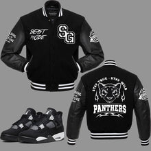 Load image into Gallery viewer, Beast Mode Varsity Jacket to match Retro Jordan 4 White Thunder sneakers