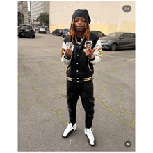 Load image into Gallery viewer, Always Show Love and Gratitude Varsity Jacket to match Retro Jordan 12 Taxi sneakers