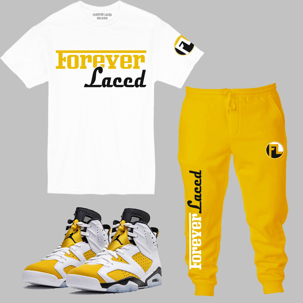 Forever Laced Racer Outfit to match Retro Jordan 6 Yellow Ochre sneakers
