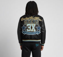 Load image into Gallery viewer, SG The GOAT Vintage Varsity Jacket to match Retro Jordan 11 Gamma Blue sneakers