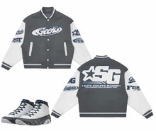Load image into Gallery viewer, GEEKS Varsity Jacket to match Retro Jordan 9 Flint Grey