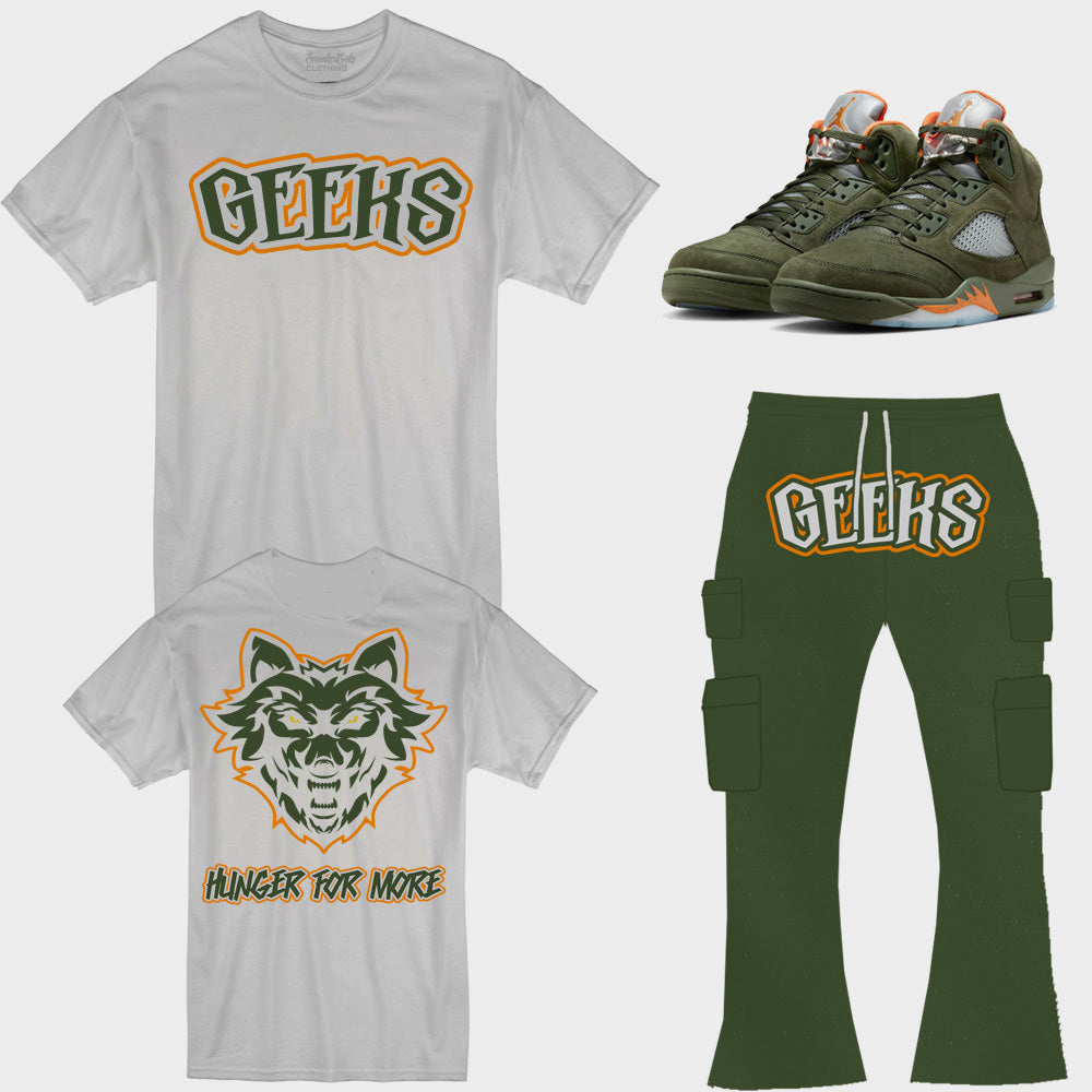 GEEKS Outfit to match Retro Jordan 5 Olive sneakers