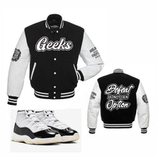 Load image into Gallery viewer, Defeat Is Not An Option Varsity Jacket to match Retro Jordan 11 Gratitude