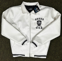Load image into Gallery viewer, GEEKS USA Vintage Leather Bomber Jacket to match Retro Jordan 11 Gratitude aka DMP sneakers