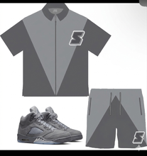 Load image into Gallery viewer, Super S Windbreaker Short Set to match Retro Jordan 5 Wolf Grey sneakers