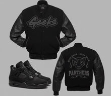 Load image into Gallery viewer, Stay True Stay Wild Varsity Jacket to match Retro Jordan 4 Black Cat