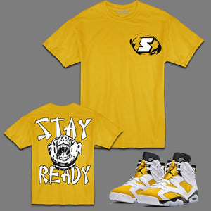 Stay Ready T-Shirt to match Retro Jordan 6 Yellow Ochre sneakers