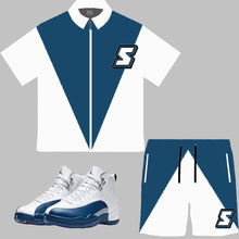 Load image into Gallery viewer, Super S Windbreaker Short Set to match Retro Jordan 12 French Blue sneakers