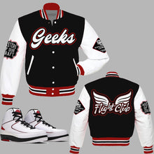 Load image into Gallery viewer, Flight Club Youth Varsity Jacket to match Retro Jordan 2 OG Chicago sneakers