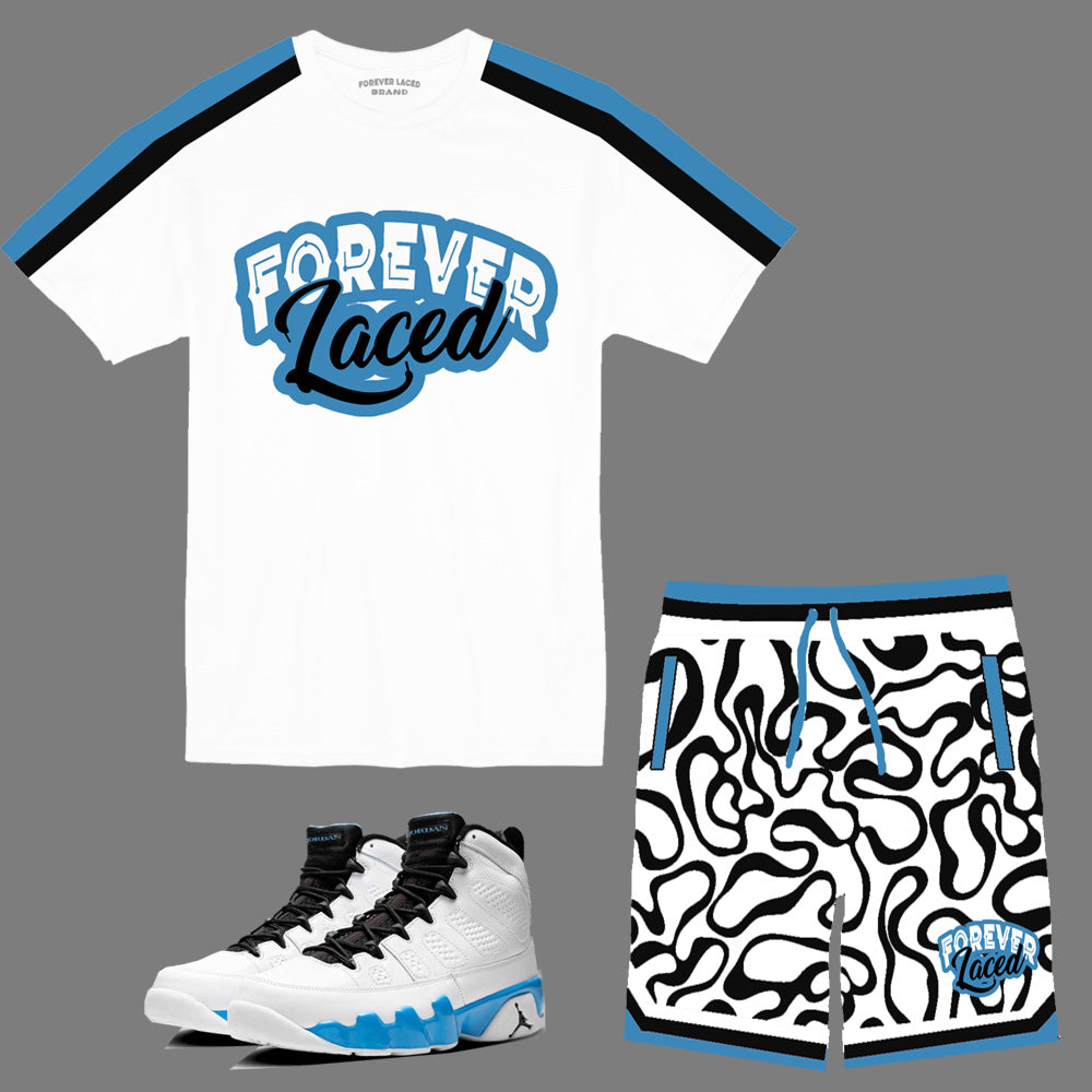 Forever Laced Short Set to match Retro Jordan 9 Powder Blue sneakers