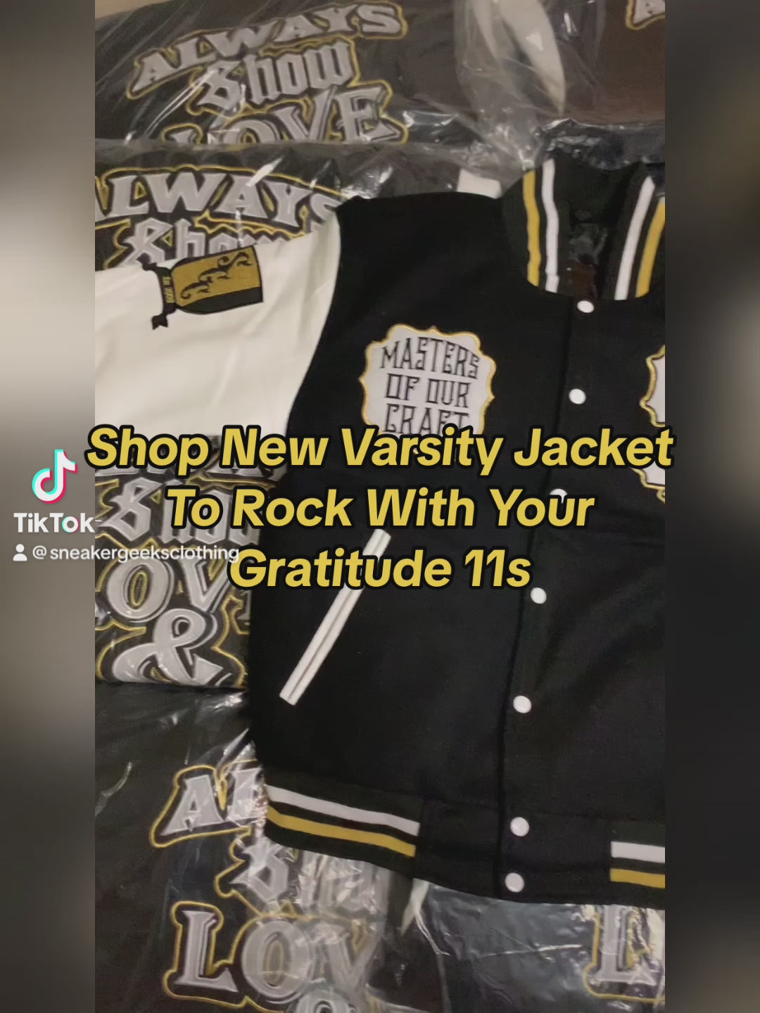 Always Show Love and Gratitude Varsity Jacket to match Retro Jordan 11 Gratitude sneakers