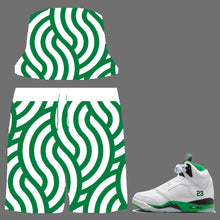 Load image into Gallery viewer, SneakerGeeks (nylon shorts and matching bucket hat) to match Retro Jordan 5 Lucky Green sneakers