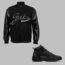 Load image into Gallery viewer, GEEKS Varsity Jacket to match the Retro Jordan 12 Winterized Triple Black
