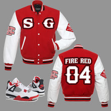 Load image into Gallery viewer, SG Fire Red 1 Varsity Jacket to match Retro Jordan 4 Fire Red