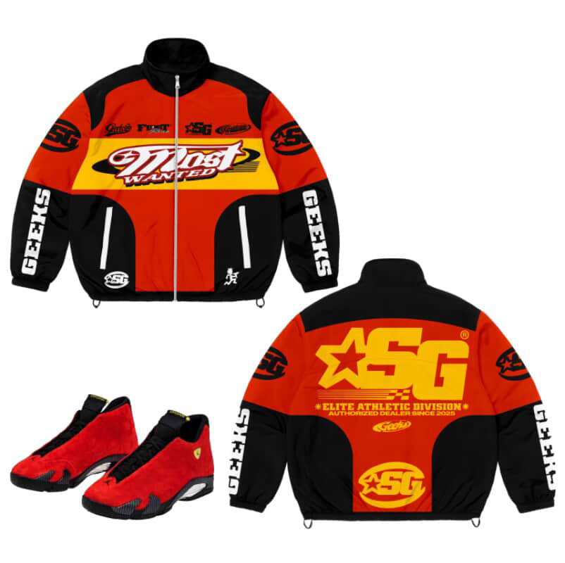 SG Most Wanted Windbreaker Jacket to match Retro Jordan 14 Ferrari sneakers