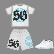 Load image into Gallery viewer, We Are The Culture Sun Faded Short Set to match Retro Jordan 11 Legend Blue sneakers
