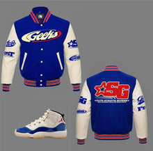 Load image into Gallery viewer, GEEKS Varsity Jacket to match Retro Jordan 11 Rare Air Sneakers
