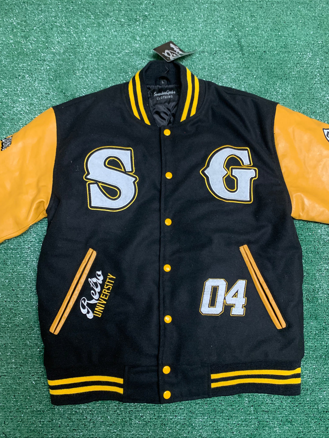 Retro University Varsity Jacket (University Gold/Black and White)