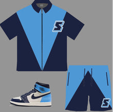Load image into Gallery viewer, Super S Windbreaker Short Set to match Retro Jordan 1 Obsidian sneakers
