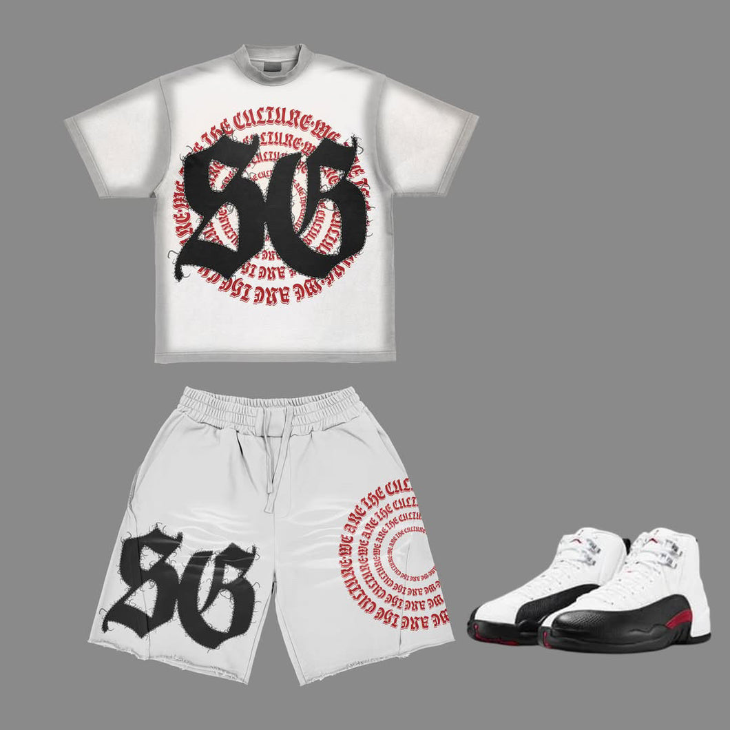 We Are The Culture Sun Faded Short Set to match Retro Jordan 12 Taxi Flip sneakers