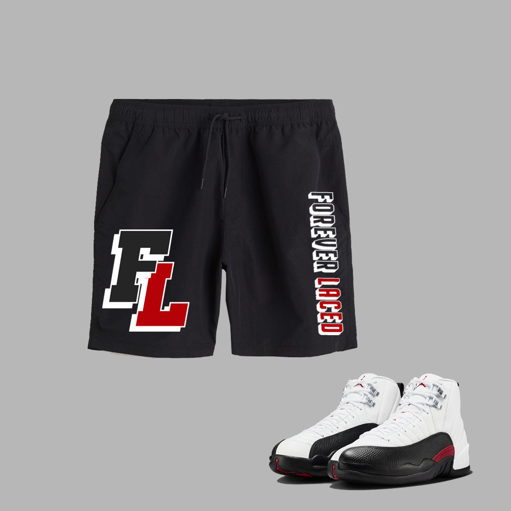 FL Forever Laced Nylon Shorts to match Retro Jordan 12 Taxi Flip sneakers