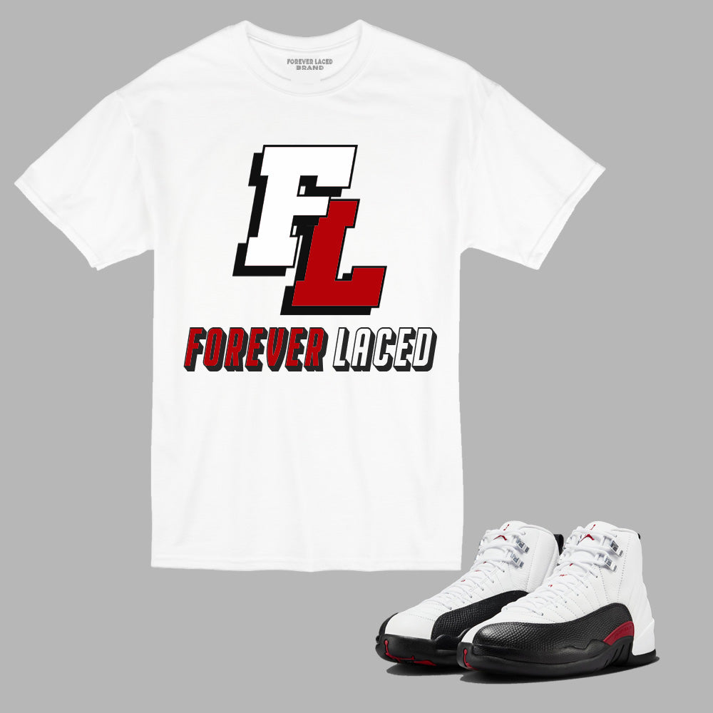 FL Forever Laced T-Shirt to match Retro Jordan 12 Taxi Flip sneakers