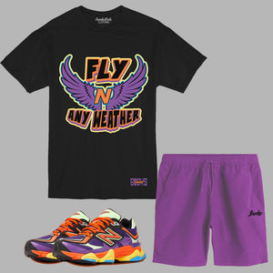 Fly N Any Weather Short Set to match New Balance 9060 Prism Purple sneakers