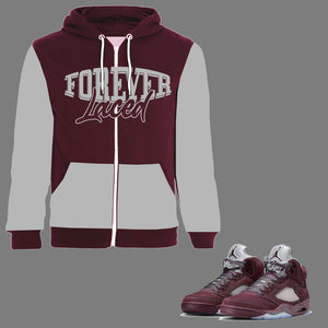Foever Laced Zipped Hoodie to match Retro Jordan 5 Burgundy sneakers