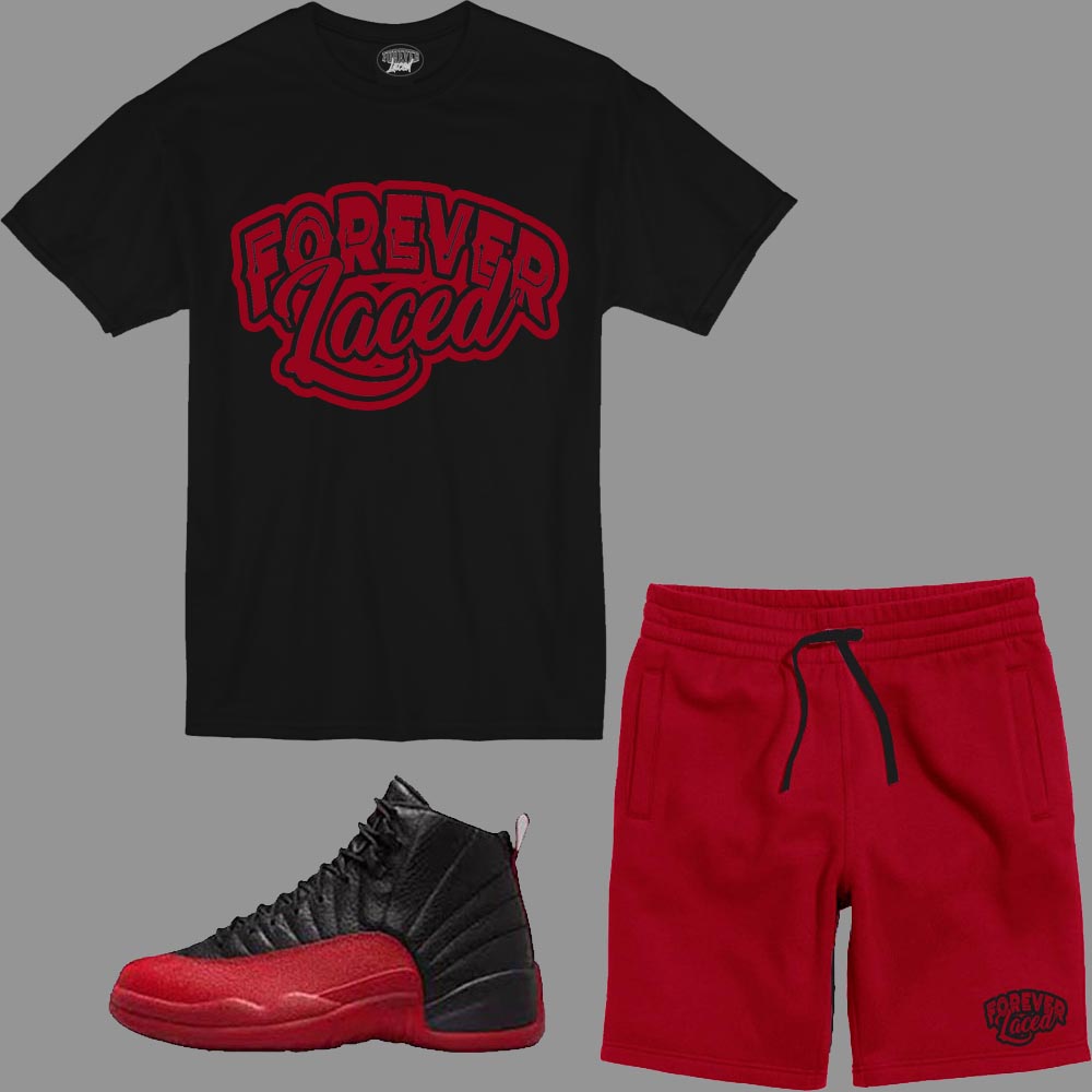Forever Laced Short Set to match Retro Jordan 12 Flu Game sneakers