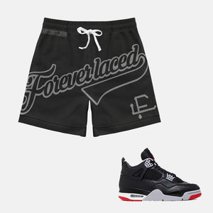Forever Laced FL Stadium Mesh Shorts to match Retro Jordan 4 Bred Reimagined sneakers