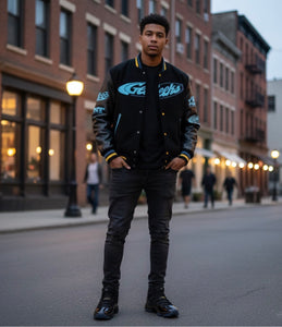 GEEKS Varsity Jacket to match the Retro Jordan 11 Gamma Blue sneakers ...