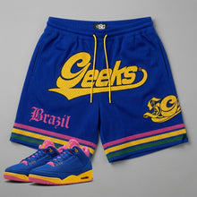 Load image into Gallery viewer, GEEKS Brazil Mesh Shorts to match Retro Jordan 3 Brazil sneakers
