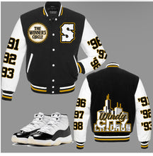 Load image into Gallery viewer, Years Of The Champs Varsity Jacket to match Retro Jordan 11 Gratitude aka DMP sneakers - In Stock
