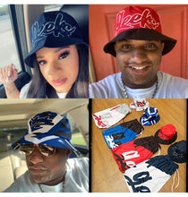 Load image into Gallery viewer, GEEKS Bucket Hat to match Retro Jordan 4 Military Blue sneakers
