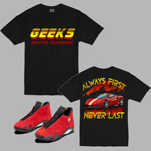Load image into Gallery viewer, GEEKS Auto Tuning T-Shirt to match Retro Jordan 14 Ferrari sneakers
