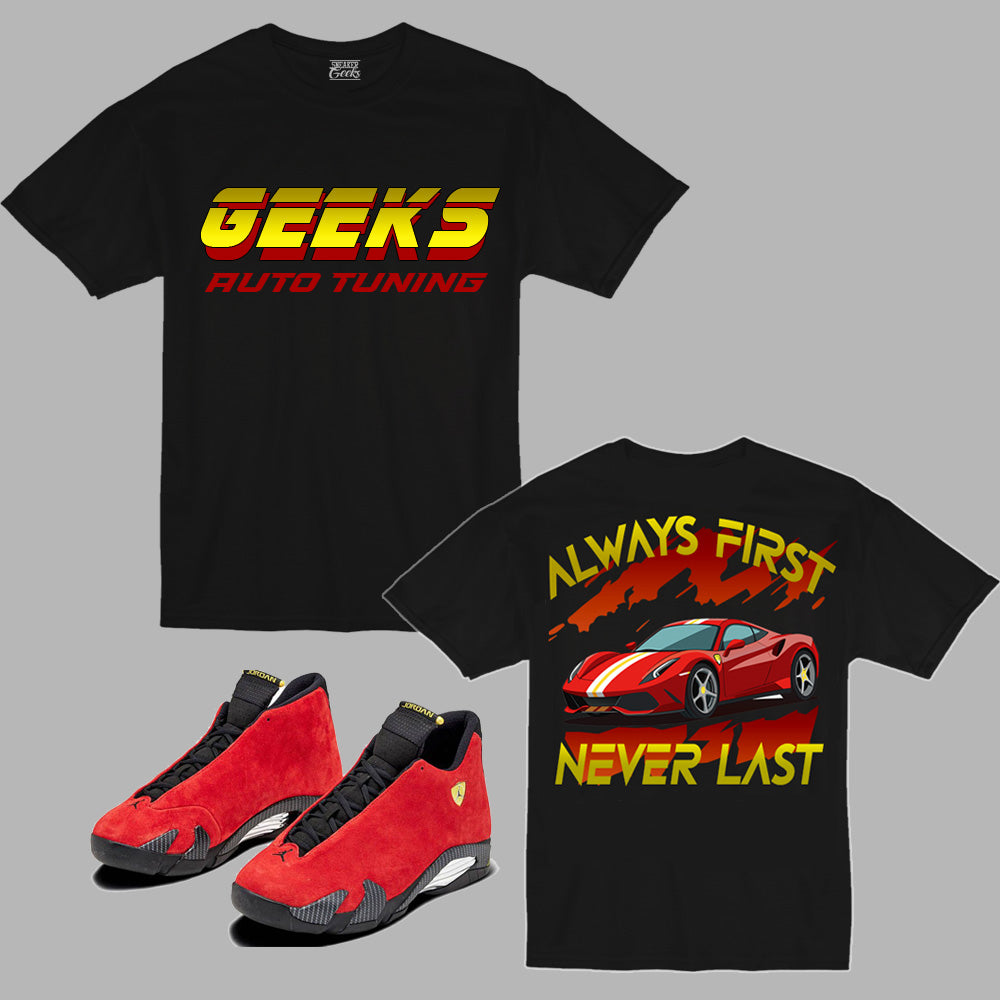 GEEKS Auto Tuning T-Shirt to match Retro Jordan 14 Ferrari sneakers