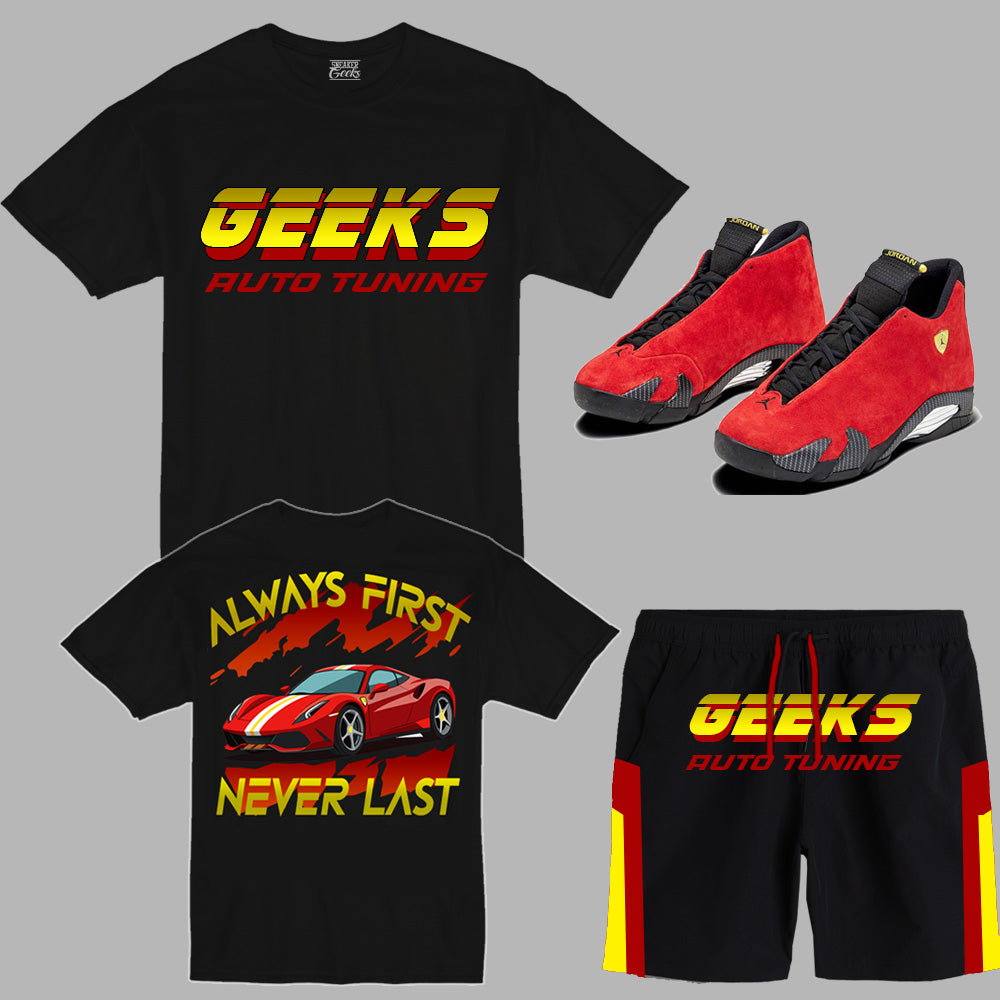 GEEKS Auto Tuning Short Set to match Retro Jordan 14 Ferrari sneakers