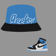 Load image into Gallery viewer, GEEKS Bucket Hat to match Retro Jordan 1 OG UNC Toe sneakers
