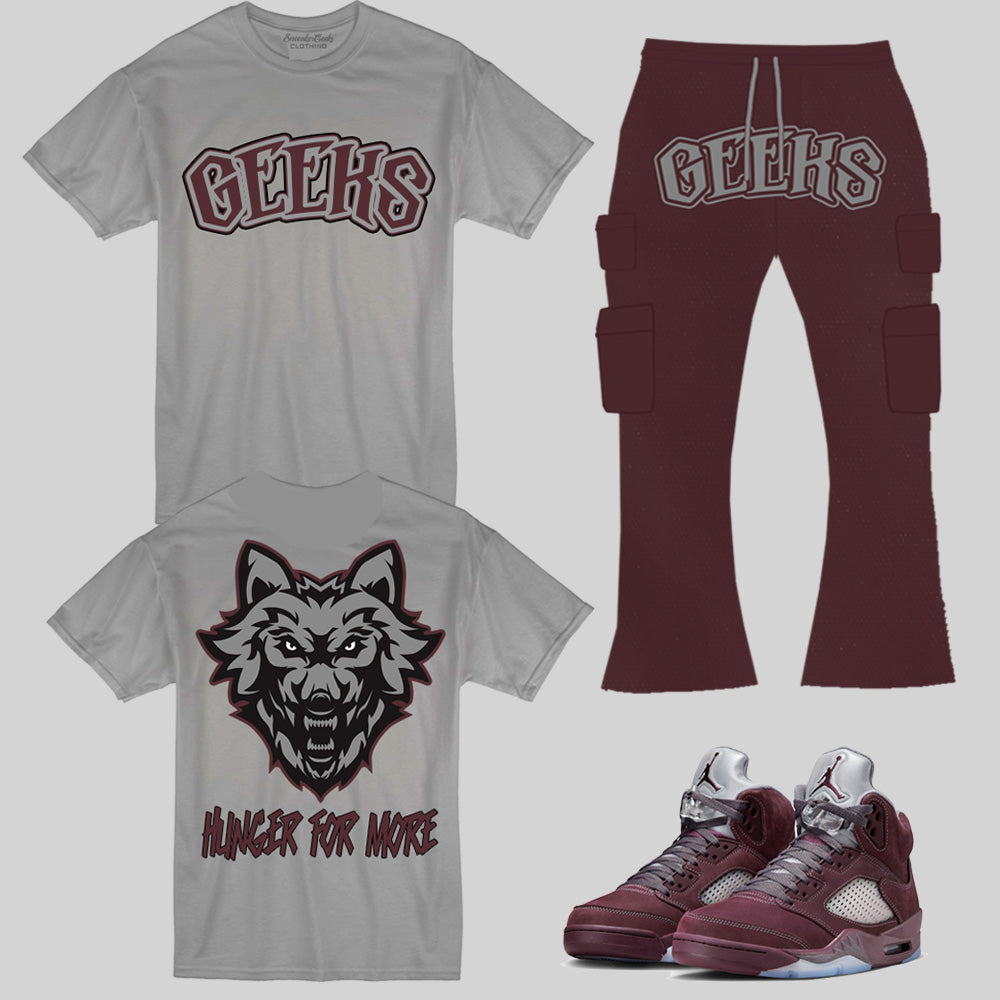 GEEKS Outfit to match Retro Jordan 5 Burgundy sneakers