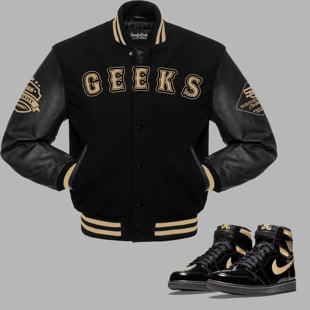 GEEKS Varsity Jacket to match the Retro Jordan 1 Metallic Gold