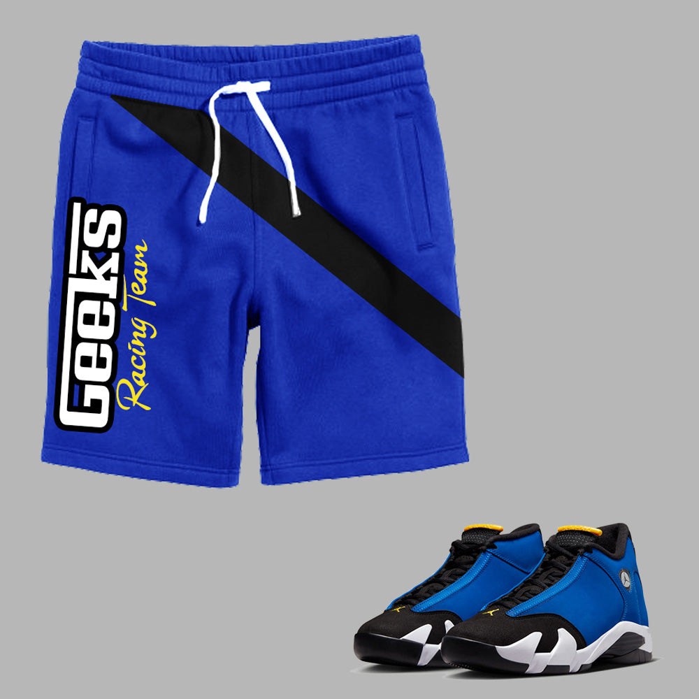 GEEKS Racing Team Shorts to match the Retro Jordan 14 Laney sneakers