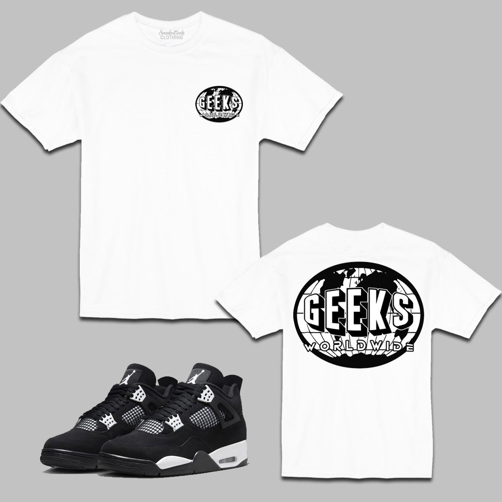 GEEKS Worldwide T-Shirt to match Retro Jordan 4 White Thunder sneakers