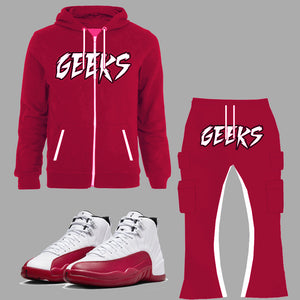 GEEKS Zipped Hooded Sweatsuit to match Retro Jordan 12 Cherry sneakers
