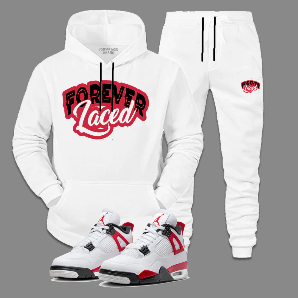 Forever Laced Hooded Sweatsuit to match Retro Jordan 4 Red Cement sneakers