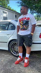 GEEKS Never Surrender Short Set to match Retro Jordan 4 Nigel Sylvester sneakers.