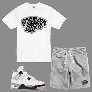 Forever Laced Classic Short Set to Retro Jordan 4 White Cement sneakers