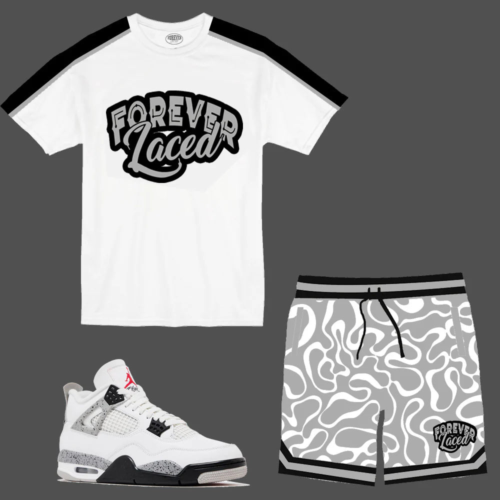 Forever Laced Retro Short Sets to to match Retro Jordan 4 White Cement sneakers